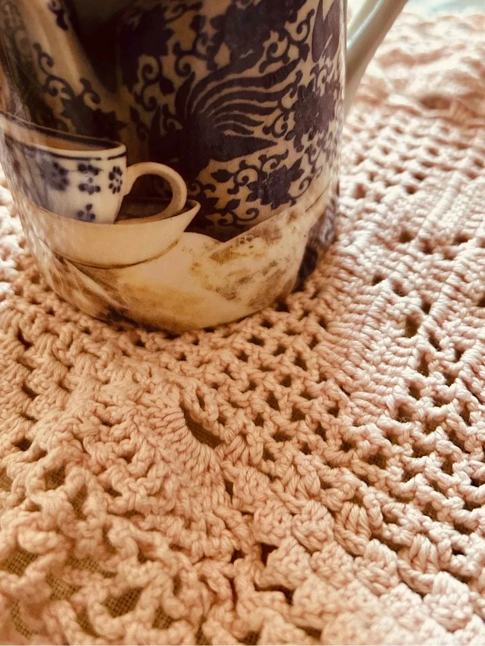 Handmade Crocheted Pink Rectangular Doily